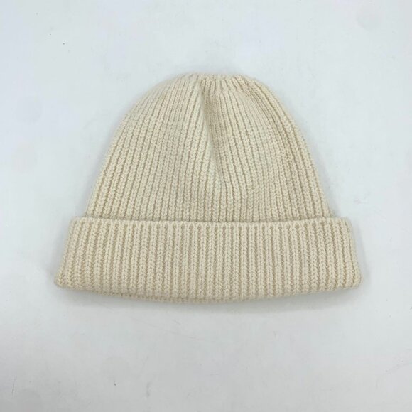 H17888 Prada Beige Triangle Logo Wool Knitted Beanie Hat 50cm - Picture 2 of 9